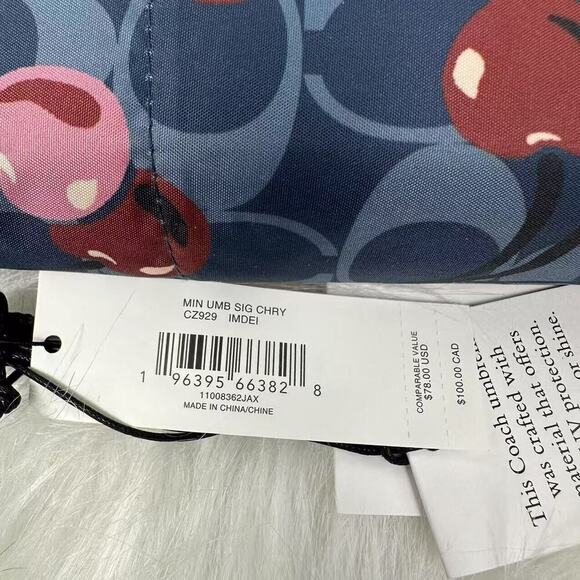 Coach UV Protection Mini Umbrella In Signature Cherry Print Denim NWT CZ929 - Picture 5 of 6